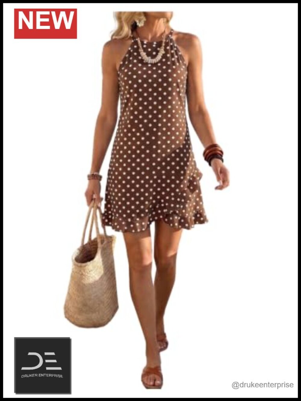 Polka Dots Halter Ruffle Sleeveless Mini Dress